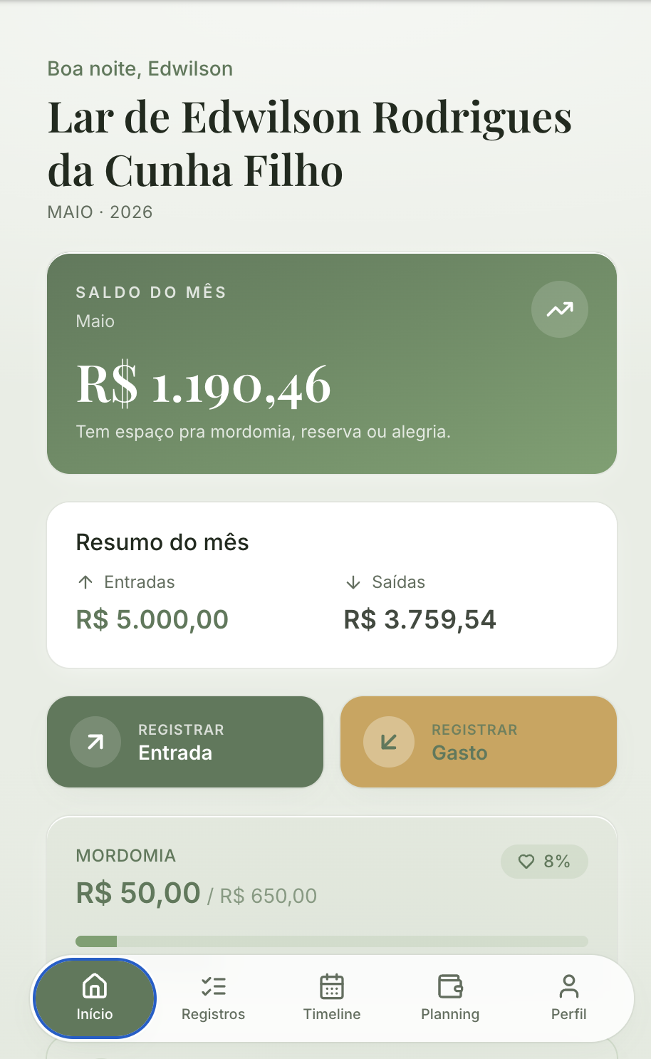 Dashboard inicial