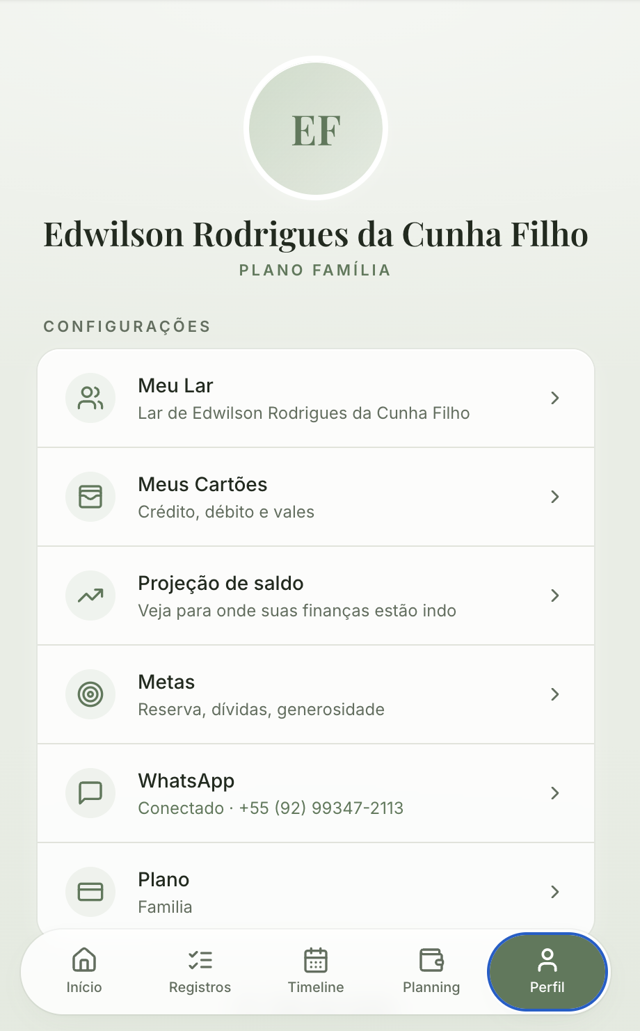 Tela de perfil