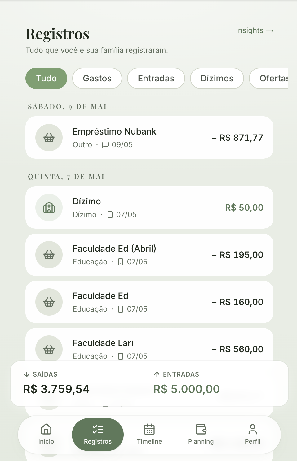 Lista de registros